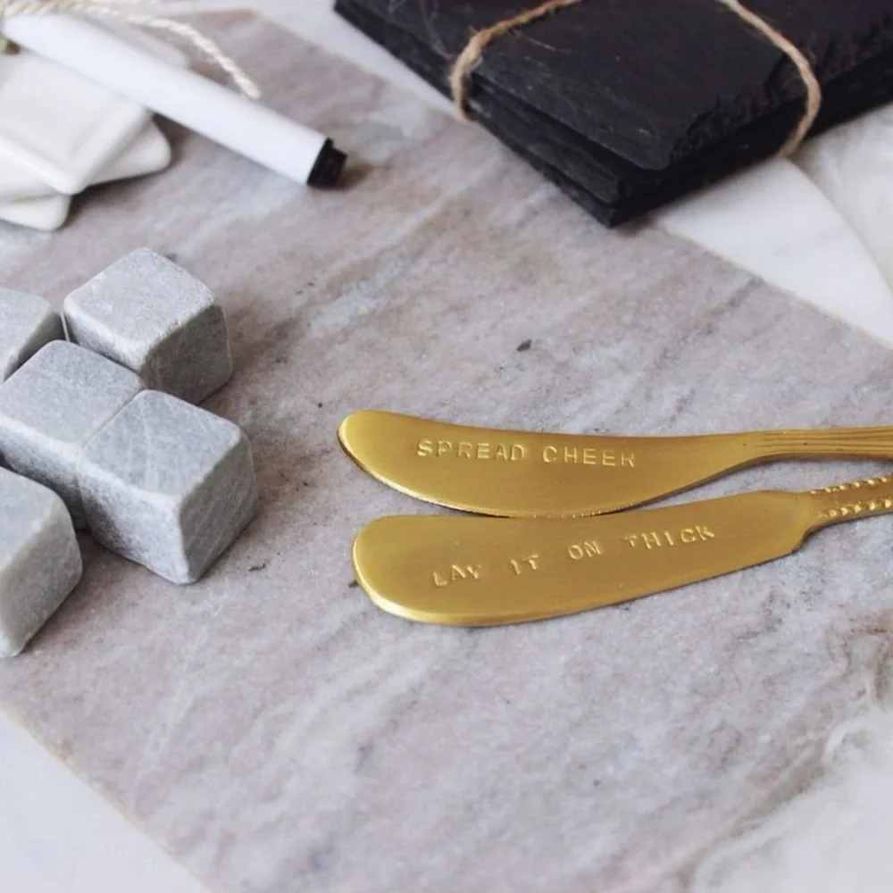 BRASS ENGRAVED CANAPE KNIVES
